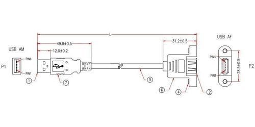 Cavo USB 2.0 A Maschio/A Femmina da Pannello 1 m