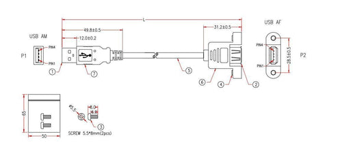 Cavo USB 2.0 A Maschio/A Femmina da Pannello 1,8 m