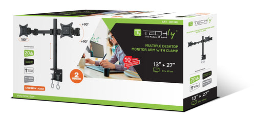 Supporto da Scrivania per 2 Monitor 13-27'' Diametro 48 mm ad Altezza Regolabile con Morsetto a C