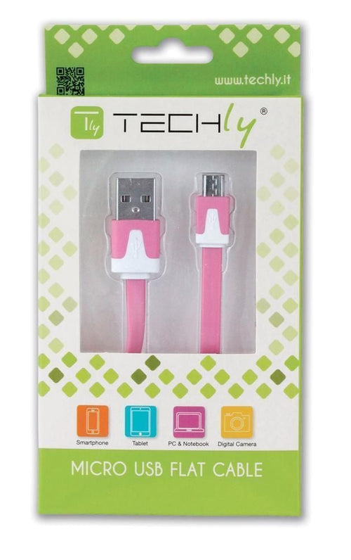Cavo Flat USB AM a Micro USB M Rosa 1m