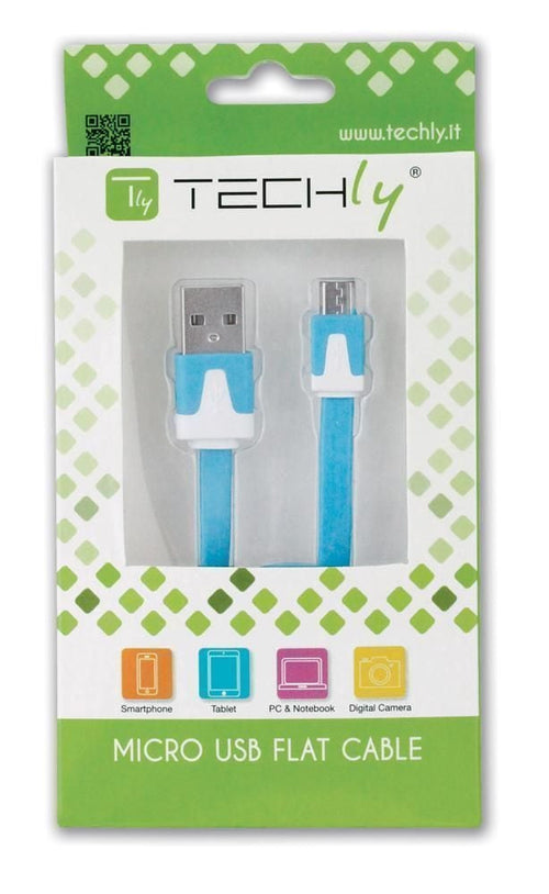 Cavo Flat USB AM a Micro USB M Azzurro 1m