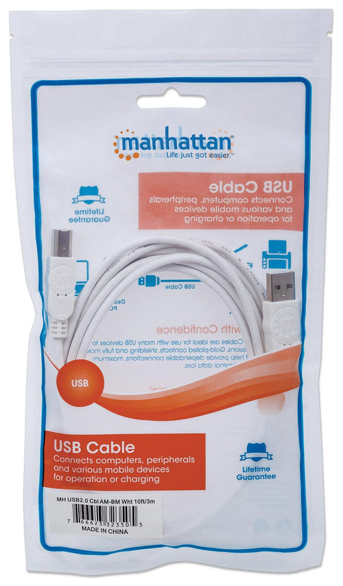 Cavo USB 2.0 A maschio/B maschio 3 metri Bianco
