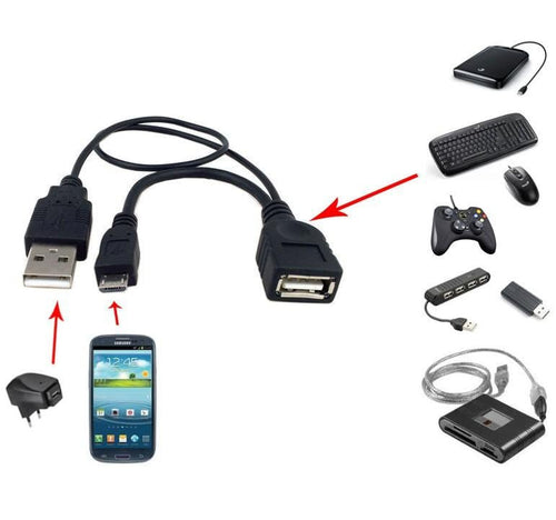 Cavo USB A F 2.0 OTG Micro USB M con Alimentazione USB, 30cm Nero