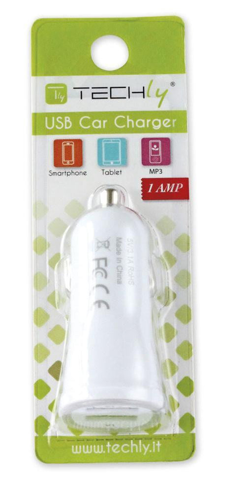 Caricatore da Auto Universale 1 Porta USB con Uscita 5V 1A Bianco