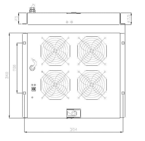 Gruppo di ventilazione a soffitto per Rack 19'' 4 Ventole Nero