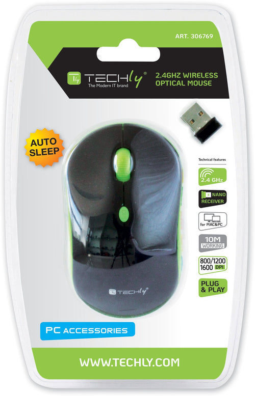 Mouse Wireless 2.4GHz 800-1600 dpi Nero/Verde