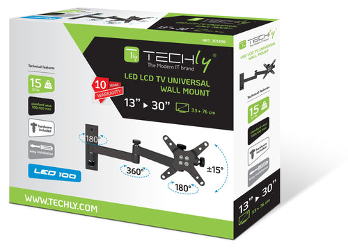 Supporto a muro per TV LED LCD 13-30'' inclinabile 3 snodi nero