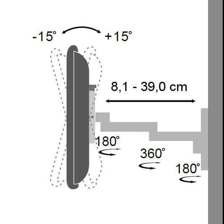 Supporto a muro per TV LED LCD 13-30'' inclinabile 3 snodi nero