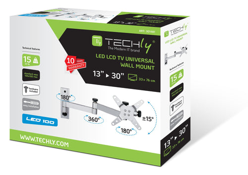 Supporto a muro per TV LED LCD 13-30'' inclinabile 3 snodi silver