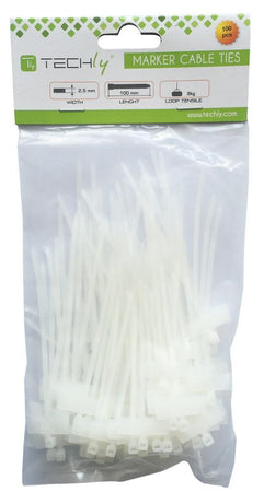 Fascette Fermacavi 100x2,5mm con Targhetta 25x8mm 100 pz Bianco