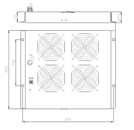 Gruppo di 4 Ventole a Soffitto Senza Termostato per Rack 19'' Grigio