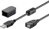 Cavo Prolunga USB 2.0 con Ferrite A Maschio / A Femmina 2m Nero