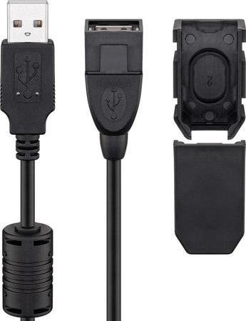 Cavo Prolunga USB 2.0 con Ferrite A Maschio / A Femmina 2m Nero