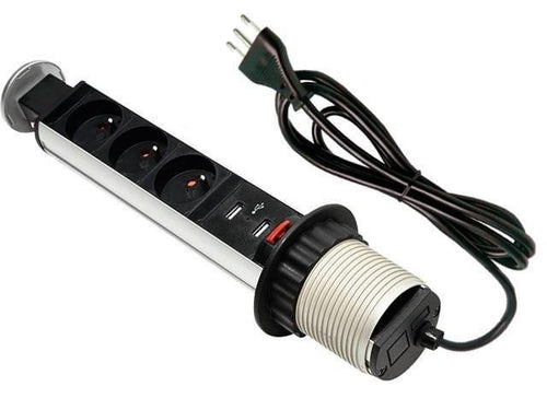 Multipresa da Scrivania 3 vie Pop-Up a Scomparsa con 2 USB