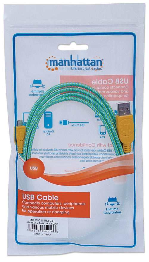 Cavo Micro USB Guaina Intrecciata USB/MicroUsb 1.8m Azzurro/Giallo