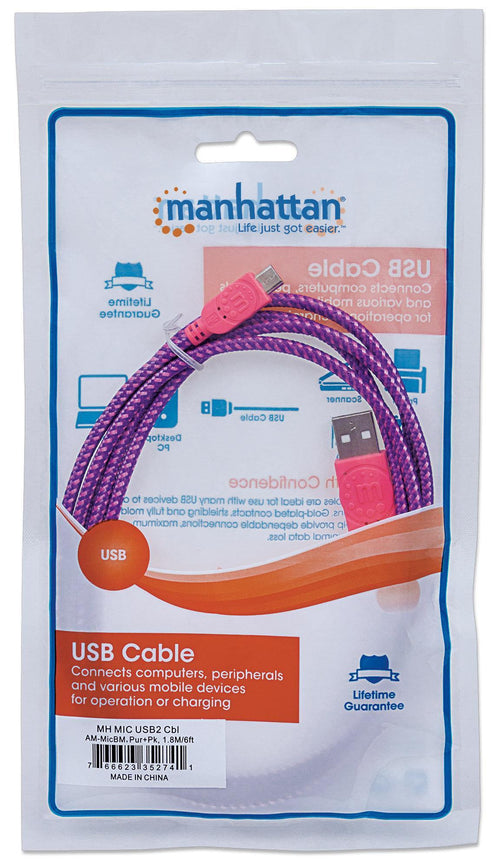 Cavo Micro USB Guaina Intrecciata USB/MicroUsb 1.8m Viola/Fucsia