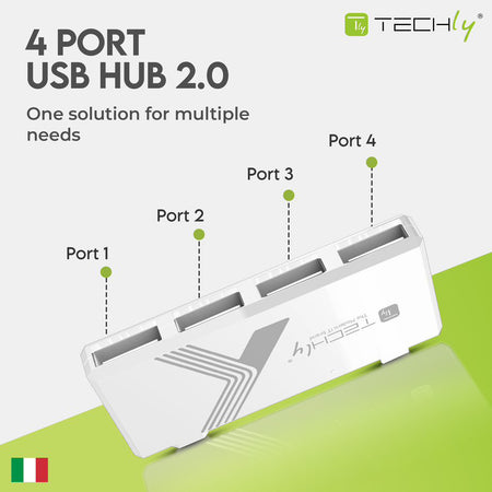 Mini Hub USB Hi Speed 4 Porte Bianco