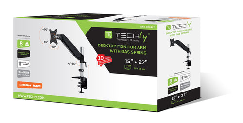 Supporto Tubolare a Gas da Scrivania per Monitor 15-27'' 360mm Nero