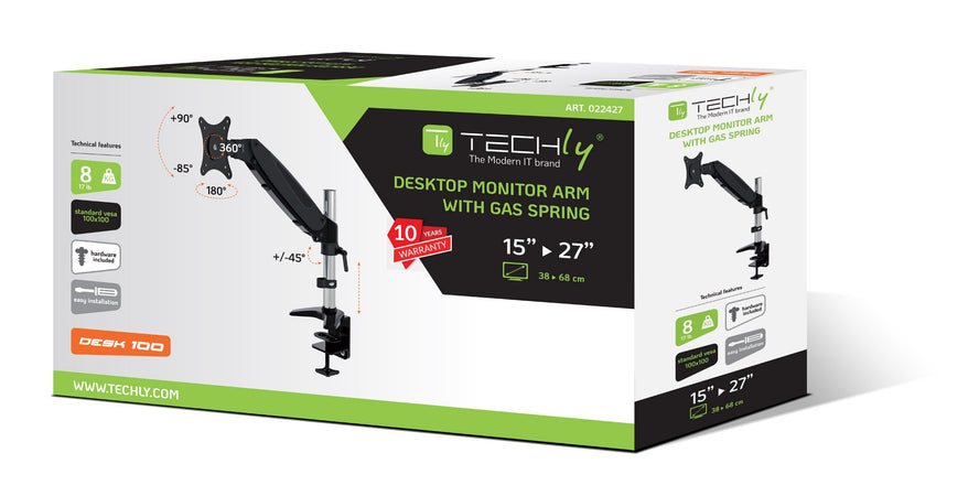 Supporto Tubolare a Gas da Scrivania per Monitor 15-27'' 360mm Nero