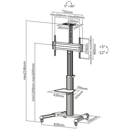 Supporto a Pavimento con una Mensola Trolley TV LCD/LED/Plasma 37-70''