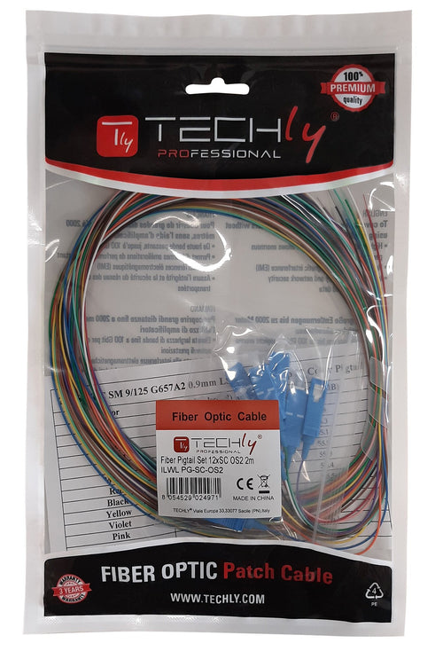Set 12 Pigtail Fibra Ottica Monomodale OS2 SC 9/125 2 m