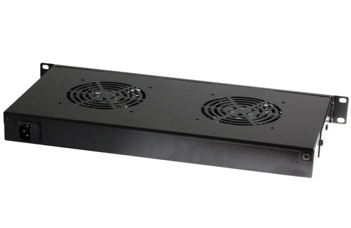 Gruppo 2 Ventole 1U per Rack 19'' con Termostato LED Nero