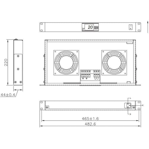 Gruppo 2 Ventole 1U per Rack 19'' con Termostato LED Grigio