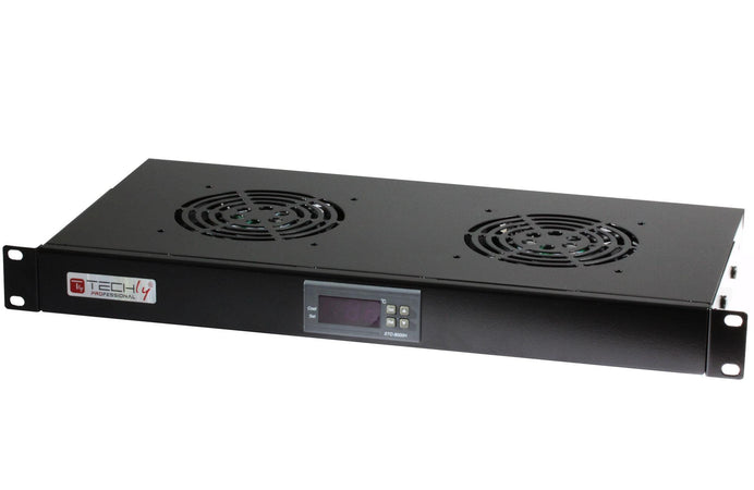 Gruppo 2 Ventole 1U per Rack 19'' con Termostato LED Nero