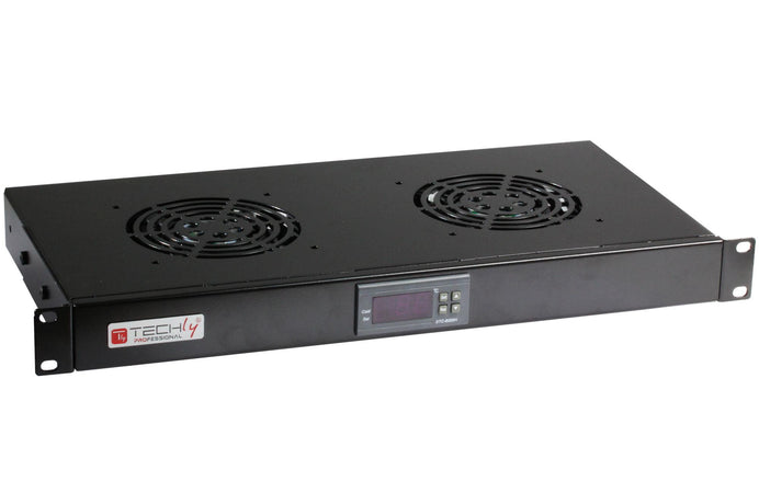 Gruppo 2 Ventole 1U per Rack 19'' con Termostato LED Nero