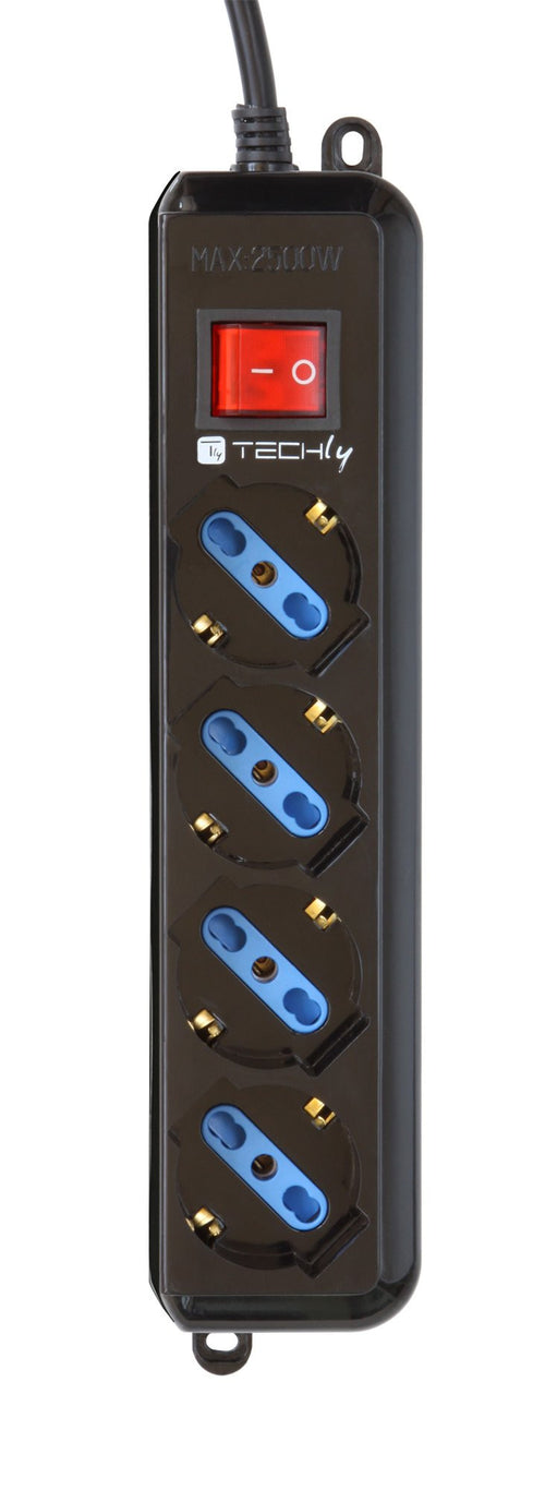 Multipresa 4 Posti Italiana Bipasso con Interruttore Nero
