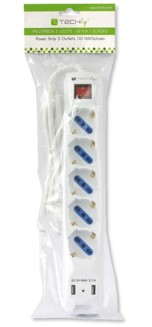 Multipresa 5 Posti Italiana Bipasso con 2 Prese USB