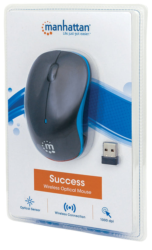 Mouse Ottico Wireless con Micro Ricevitore USB 1000dpi Nero/Azzurro