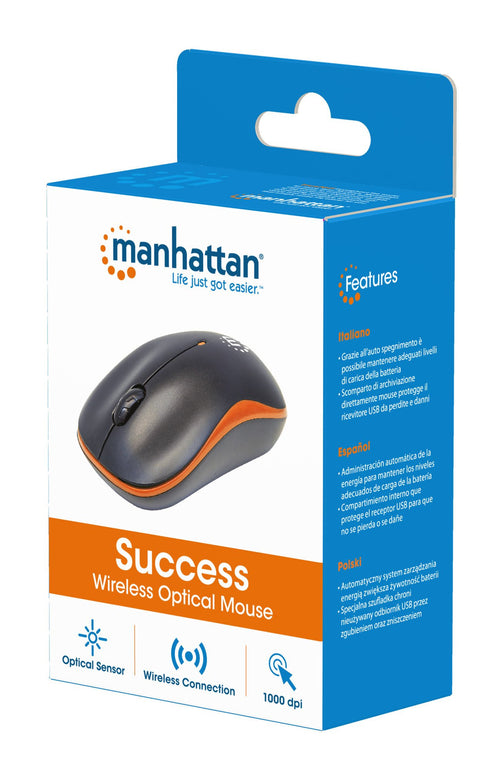 Mouse Ottico Wireless con Micro Ricevitore USB 1000dpi Nero/Arancione