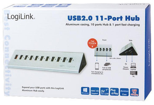 Hub USB 11 Porte in Alluminio con Ricarica Veloce