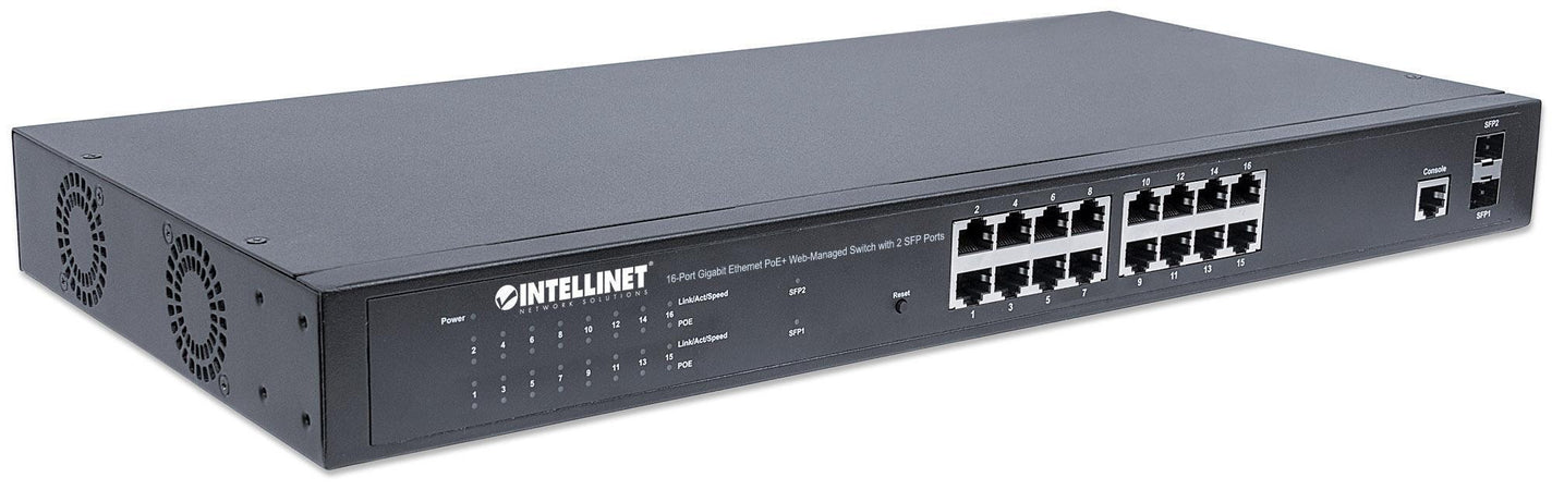 Switch 16 Porte Gigabit Ethernet PoE+ Web Managed con 2 Porte SFP