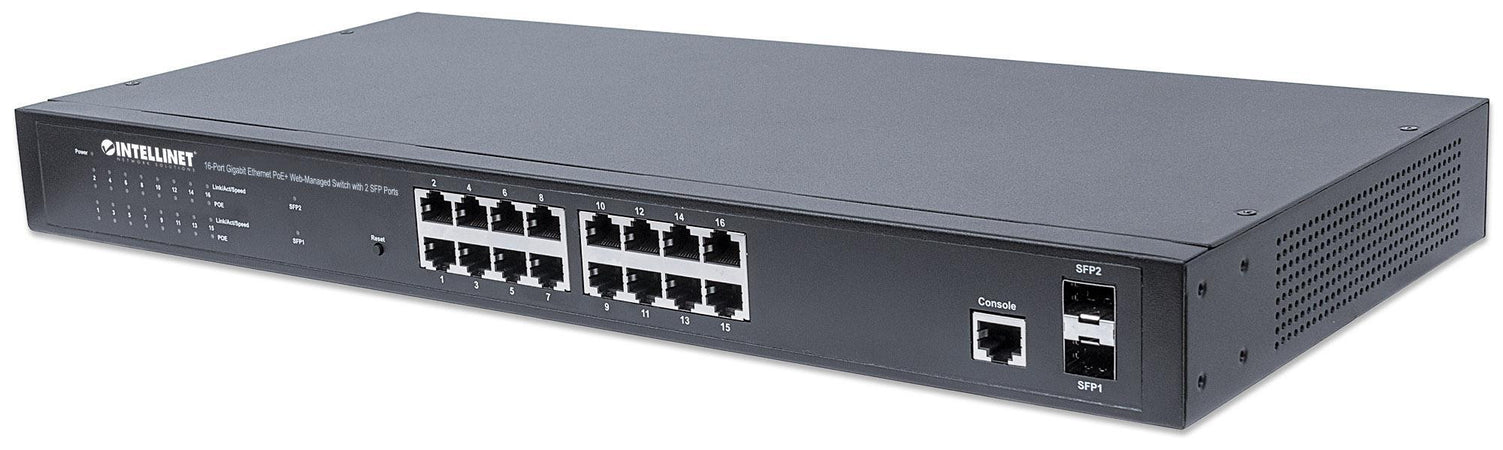 Switch 16 Porte Gigabit Ethernet PoE+ Web Managed con 2 Porte SFP