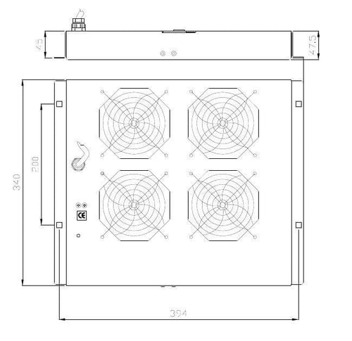 Gruppo di 4 Ventole a Soffitto Senza Termostato per Rack 19'' Nero