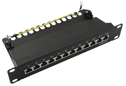 Pannello Patch 10'' STP 12 Posti RJ45 Cat. 6 Nero
