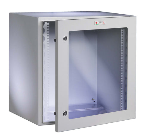 Armadio Rack 19'' a muro 13U grigio IP65 porta vetro prof. 400 mm