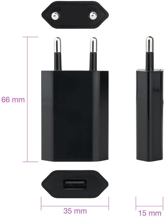 Caricatore USB 1A Compatto Spina Europea Nero