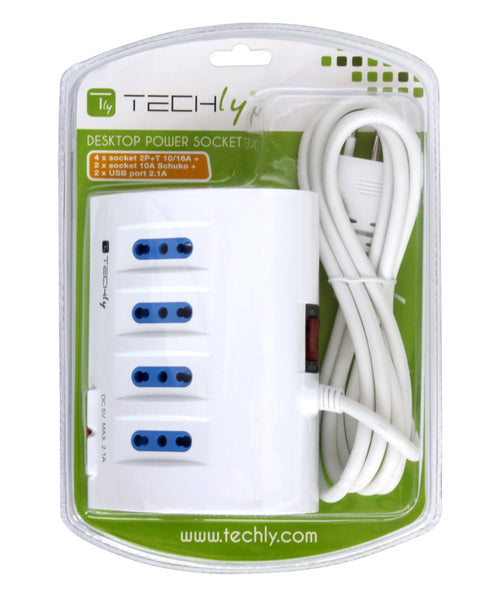 Multipresa da Tavolo 4 prese Italiane Bipasso 2 Schuko e 2 USB Bianca