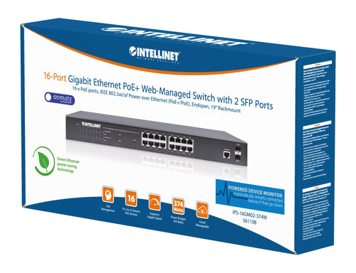 Switch Gigabit Ethernet 16 Porte PoE+ Web-Managed con 2 porte SFP
