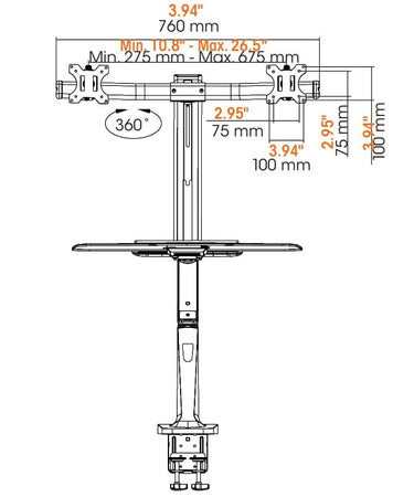 Supporto Scrivania Doppio Monitor 13''-27'' Molla a Gas Ripiano Tastiera