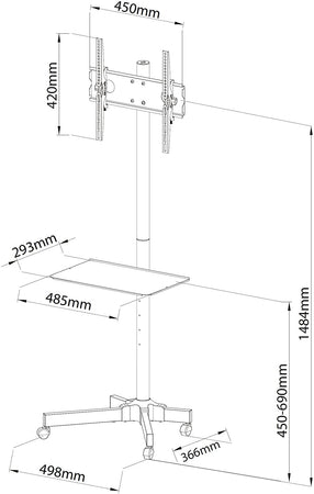 Supporto a Pavimento con Mensola Trolley TV LCD/LED/Plasma 23''-55''