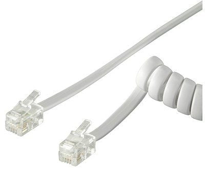Cavo telefonico spiralato 4 mt RJ10 4P4C Bianco