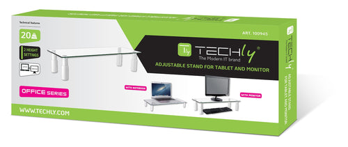 Stand da Scrivania Regolabile Vetro Trasparente per Monitor Notebook