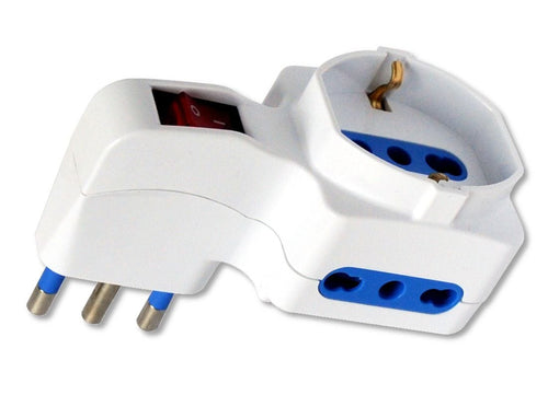 Adattatore con 2 Prese Bipasso e 1 Bipasso/Schuko con Spina 16A