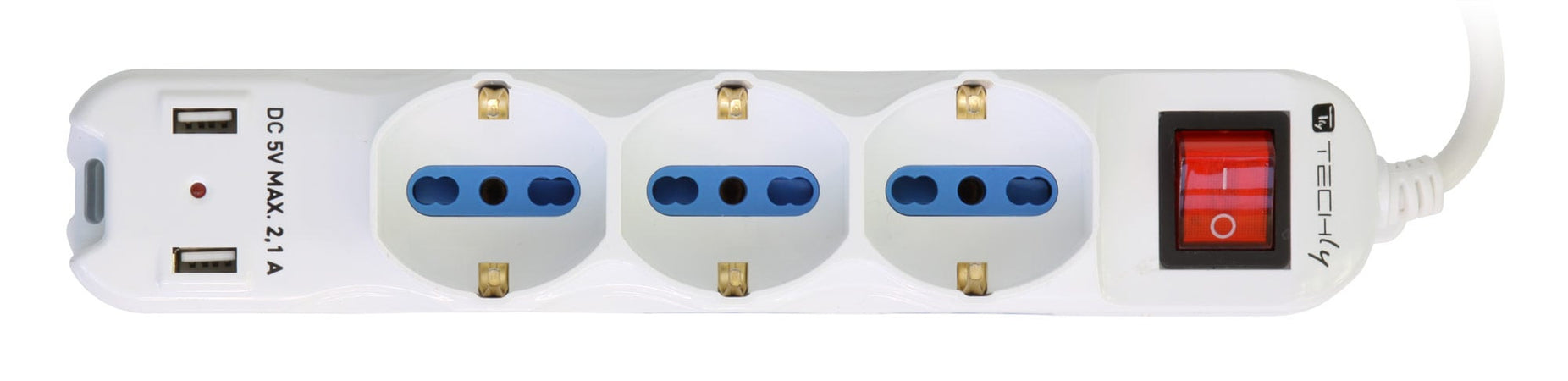 Multipresa 6 Posti Italiana Bipasso con 2 Prese USB Bianca