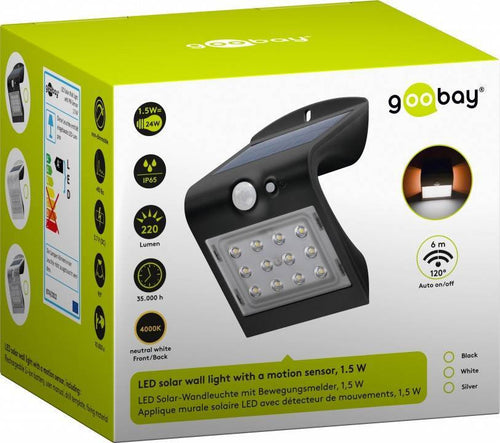 Lampada LED Solare a Muro 1,5W IP65 Sensore di Movimento Nero