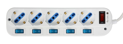 Multipresa 5 Posti Bipasso con Interruttori indipendenti e protezione da sovraccarico